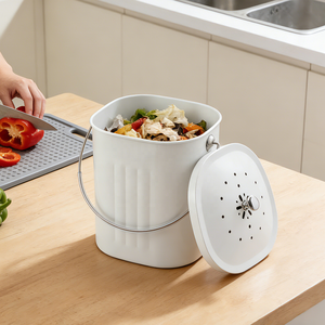 White Rectangular Food Waste Storage Bucket With Lid For <b>Kitchen</b> Indoor Use - Product Image 6