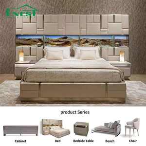 Tables de chevet de luxe italiennes avec tiroirs, table de nuit carrée moderne en cuir véritable pour villa, ensemble de meubles de chambre haut de gamme - Product Image 1