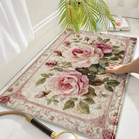 Alfombra de Entrada Kongyu Home Textiles con Estampado de Rosas Rosadas Vintage, Estilo Shabby Chic, Antideslizante, para Puerta Principal, Diseño Botánico Rústico