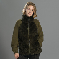Jxwatcher Nouvelle Collection Hiver – Manteau en Laine Tricotée pour Femme, Style Ample avec Fermeture Éclair et Véritable Fourrure de Lapin Rex, Manches Longues Chaudes et Tendance