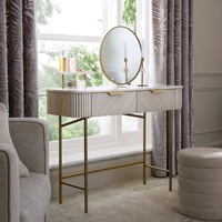 Coiffeuse de style européen sur mesure avec miroir, bois massif, mélamine, design cannelé, tiroir, étagère ouverte, console de maquillage, table à langer