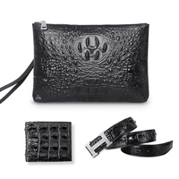 Sac de soirée homme en cuir véritable gaufré façon crocodile avec fermeture éclair, pochette de poignet personnalisable pour affaires, vente en gros