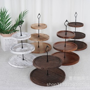 Soporte de madera para postres de 3 niveles, bandeja redonda de madera maciza para exhibir pasteles en fiestas de té, ecológico, solo lavar a mano. - Product Image 1