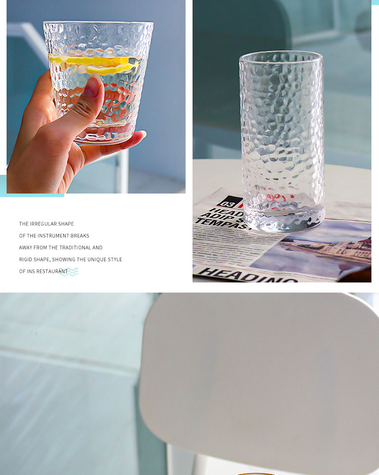Multi size creative high capacity crystal drinking glasses Whiskey glass cups hammer pattern glass water glasses with gold rim