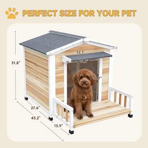 บ้านสุนัขพร้อมระเบียง บ้านสุนัขไม้กลางแจ้ง บ้านสุนัขยกพื้นพร้อมระเบียง  คอกสุนัขกลางแจ้งที่ทนทาน - Product Image 3