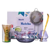 Service à thé matcha de style japonais en verre résistant à la chaleur, ensemble complet avec boîte de couleur, fouet, bol, support, cuillère