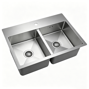 Évier de cuisine double cuve carrée sur mesure en acier inoxydable SUS304 brossé anti-traces de doigts, à montage par le haut et à double paroi profonde - Product Image 4