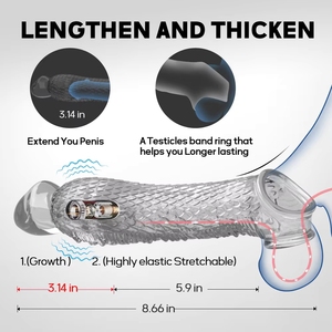 Manchons réutilisables pour hommes pour retarder l'éjaculation, avec anneau vibrant pour pénis, manchon extenseur souple pour agrandir le pénis - Product Image 2