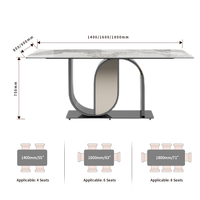 Table à Manger de Luxe Moderne avec Plateau en Pierre Frittée effet Marbre et Piétement en Acier Inoxydable et Métal pour Usage Domestique ou Hôtelier