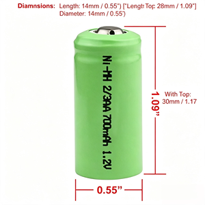 Batterie rechargeable Ni-MH 2/3AA 1,2V 700mAh à bouton pour véhicules électriques, lampes de poche, jouets et équipements audio - Écologique - Product Image 4