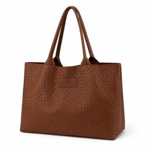Custom Logo Brown Woven PU Tote Bag Large Capacity Women Fashion Shoulder Handbag Reusable <b>Shopper</b> OEM ODM Manufacturer - Product Image 6