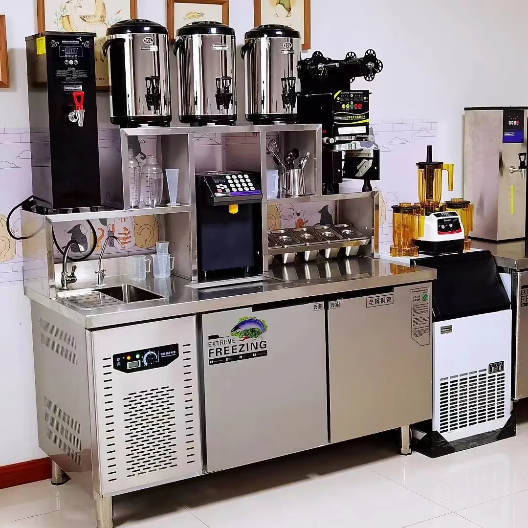 Machine à thé à bulles personnalisée de 1.5 mètres avec équipements de café réfrigérer l'eau de travail bar boba comptoir de thé au lait