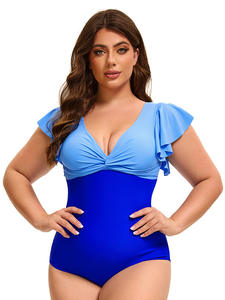 Elegante traje de baño de Fitness para mujer europea americana patrón sólido ropa de playa de una pieza Sexy corte trasero de talla grande transpirable - Product Image 2