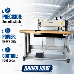 Máquina de coser industrial de alta velocidad con motor de doble aguja, brazo largo, alimentación computarizada y cama plana RN-650D - Product Image 1