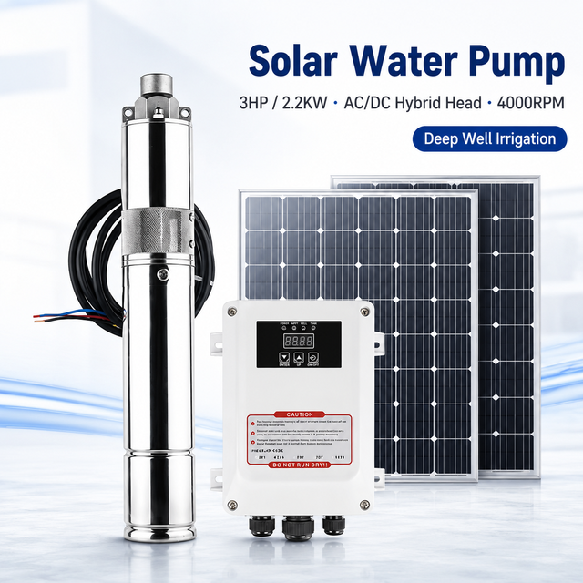 High Pressure Stainless Steel Impeller AC/DC Hybrid Head Factory 4000RPM 3HP 2.2KW Solar Water Pump for Deep Well Irrigation