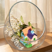 Vase en verre borosilicate à bouche oblique décoratif moderne pour plantes succulentes