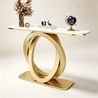 Console d'entrée en pierre de quartz de style luxueux avec structure métallique, design moderne et luxueux, facile à nettoyer, meubles de salon