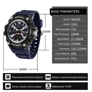 Montre SANDA 3366, montre électronique sportive tendance, montre-bracelet lumineuse étanche à la mode - Product Image 2