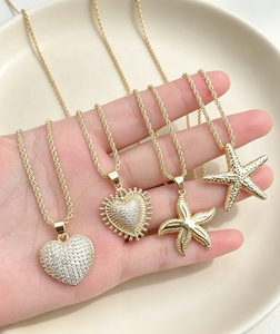 Collar con colgante de estrella de mar y corazón, con circonitas, joyería de metal para mujer, playa, verano - Product Image 6