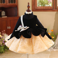 Robe de soirée en velours et tulle pour bébé fille, robe de bal sans manches asymétrique pour tout-petits, robe de princesse pour enfants