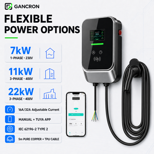 Station de recharge murale GANCRON Type 2 EV, chargeur AC, 7kW, 11kW, 22kW, 32A, 3 phases, niveau 2, recharge rapide, pour voiture électrique, usage domestique - Product Image 2