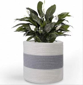 Hot Sale White Woven Cotton Rope Plant <b>Basket</b> <b>Foldable</b> and Versatile for Storage for <b>Laundry</b> Toys Planter <b>Baskets</b> - Product Image 2