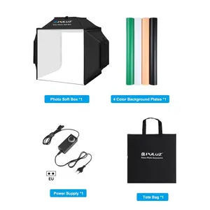Yeni PULUZ marka 40cm katlanır beyaz işık fotoğraf aydınlatma stüdyosu çekim çadır kutusu kiti ile 4 renk arka planında 70W PU5042 modeli