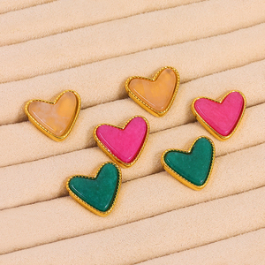 Boucles d'oreilles clous tendance JUSNOVA Dainty <span class=keywords><strong>Love</strong></span>, plaquées or, en acier inoxydable avec cœur rouge et vert, bijoux pour femmes, cadeau de la Saint-Valentin - Product Image 4