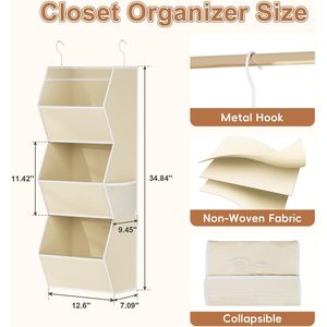 Hanging Closet Organizer 3 Shelf Fabric <b>Storage</b> With Mesh Pocket For Clothes Bedroom Use Foldable Hook Type - Product Image 3