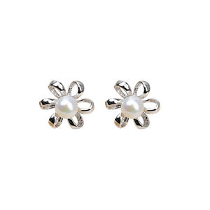 Boucles d'oreilles en argent S925 édition coréenne pour femmes, 7-8 perles, accessoires de bricolage avec plateau vide, élégantes et petites - Product Image 5