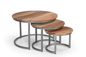 Juego de mesas de centro redondas de hierro/madera, juego de 3, muebles de sala de estar, colección a precio de mayoreo - Product Image 2