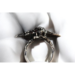 Anillo de Plata de Ley 925 Hecho a Mano con Diseño Gótico Cristiano de Icono de la Oscuridad y el Destino, Chapado en Rodio Negro, de Moda - Product Image 3