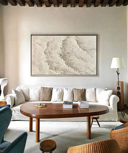 Peinture murale 3D à l'huile de <span class=keywords><strong>plage</strong></span> blanche, peinture texturée d'ondes océaniques, peinture Wabi Sabi pour salon, décoration, cadeau pour l'emménagement - Product Image 5