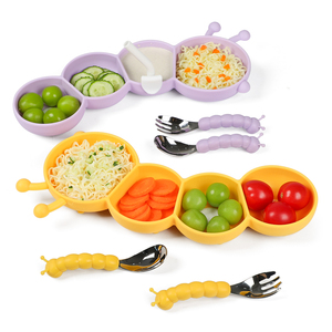 Bol bébé en silicone en forme de chenille, 100 % qualité alimentaire, design compartimenté pour les mangeurs difficiles, vaisselle qui ne glisse pas - Product Image 1