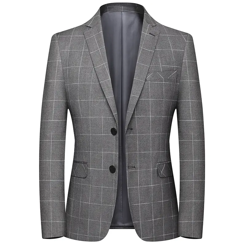 Slim fit men grey polyester plaid jacket for men casual jacket men's suits & blazer