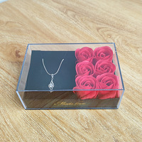 Boîte à fleurs éternelles, coffret cadeau pour la Saint-Valentin, acrylique transparent, boîte à collier, pendentif, bague, boîte à fleurs en rose, transport