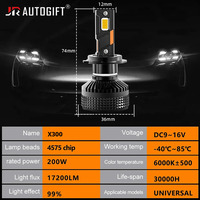 OEM haute puissance 200W H7 H4 H11 ampoule de phare LED 3 tubes de cuivre phare de voiture antibrouillard H7 H11 HB3 9005 projecteur LED