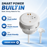 Stasiun Pengisian Daya Cepat USB-C GaN PD 65W Desktop Power Grommet 3 Inci, Port Terpasang Rata, Lubang 3-1/8 inci, Anti Gores