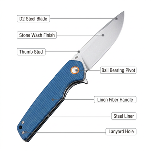 Couteau pliant GT961, lame D2, manche Mikata et fibre de carbone, couteau de poche pour extérieur, camping, chasse, survie, outils EDC - Product Image 3