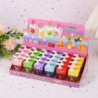 24 pièces/boîte 6 couleurs Fruits carré brillant à lèvres liquide rouge à lèvres bouteille emballage