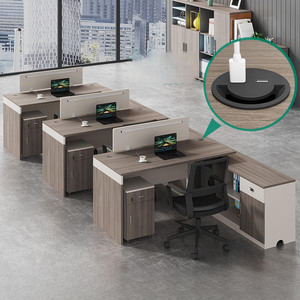 Poste de travail moderne de luxe en bois pour 2 à 8 personnes, bureau cloisonné avec tiroir en acier pour mobilier de bureau de villa - Product Image 6