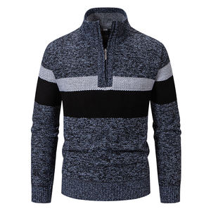 맞춤 로고 남성용 쿼터 집업 스웨터 겨울용 따뜻한 플리스 안감 지퍼 패턴 니트 캐주얼 긴팔 풀오버 스웨터 남성용 - Product Image 4