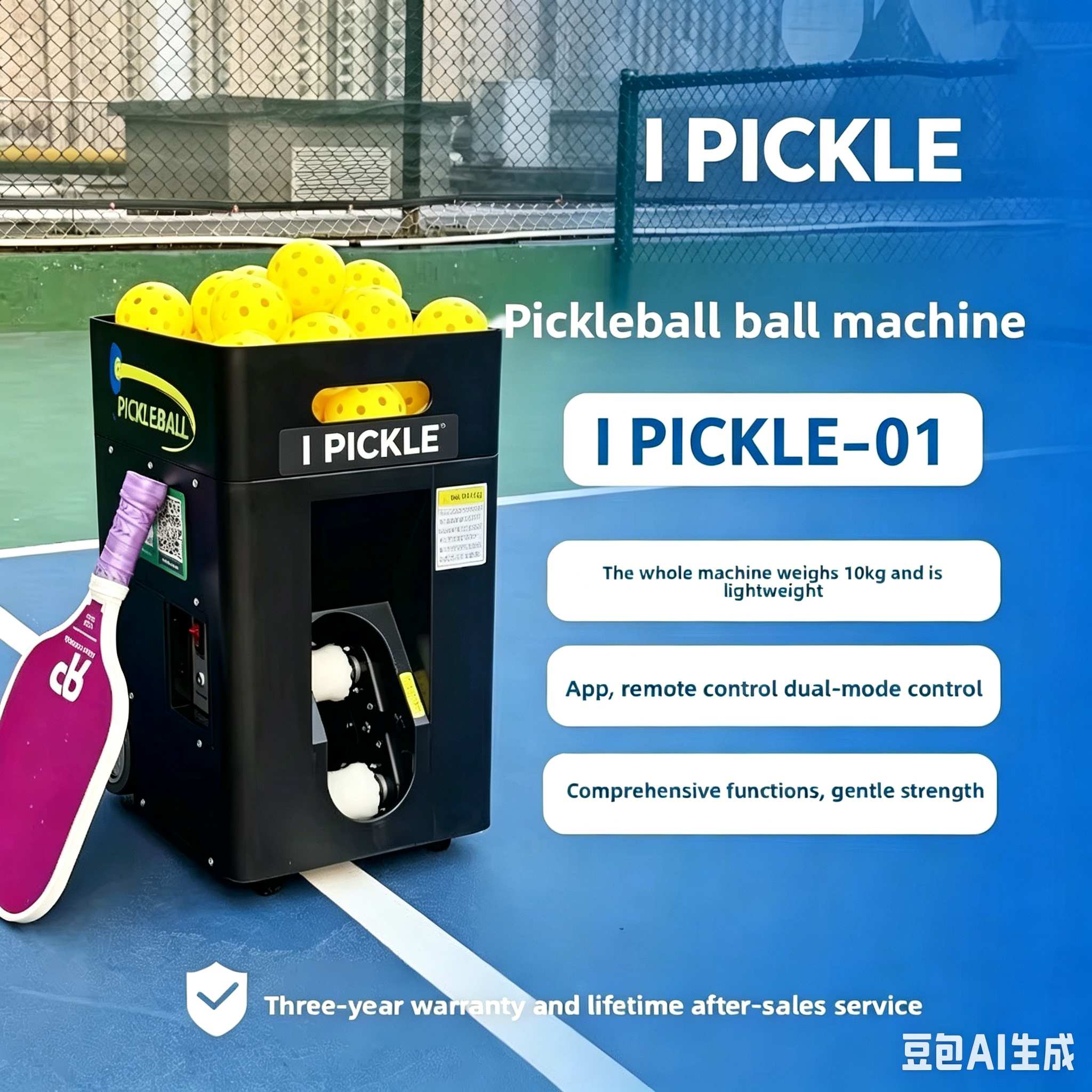I PICKLE-01 ABS Plastic Pickleball Serving Machine Left/Right Serving Beginners Advanced Training Portable APP Remote