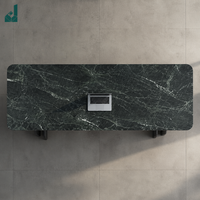 Table basse rectangulaire en pierre frittée de style Mid-Century Modern, avec pieds en métal multi-tubes noirs, table de cérémonie du thé pour usage de bureau