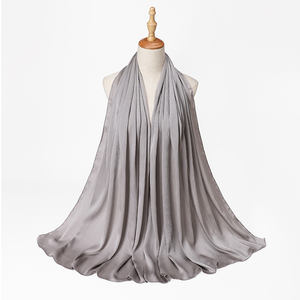 工厂销售奢华纹理丝缎头巾穆斯林妇女围巾真丝Foulard头巾Musulman Pour Femme - Product Image 3