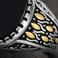 Bague Chevalière JLM en Acier Titane et Onyx Noir, Style Vintage Turc Gravé, Bijou de Luxe pour Homme, Rétro