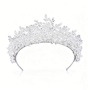 Couronnes de concours élégantes en cristal blanc baroque, diadèmes en zircon, bandeaux de mariée argentés, accessoires de coiffure pour femmes - Product Image 4