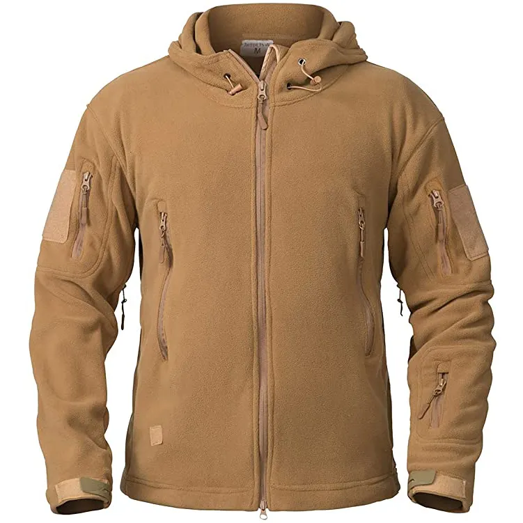 Multiple pockets hiking soft warm men reversible fleece hooded jacket