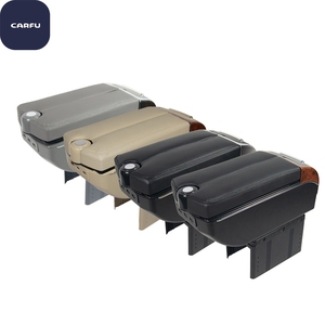 CARFU AC-450 Universal Auto Armrest <b>Console</b> Box with USB and Cup Holder PVC+ABS Material <b>Black</b>/Gray/Beige/Maroon Colors - Product Image 1