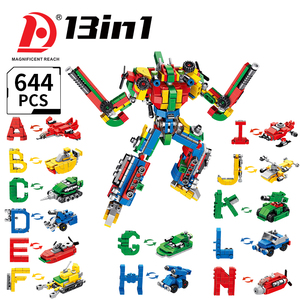 Robot transformable 13 en 1, ensemble de blocs de construction 2286203, 644 pièces, briques de véhicule transformable en alphabet, <span class=keywords><strong>jouet</strong></span> éducatif STEM pour enfants - Product Image 1
